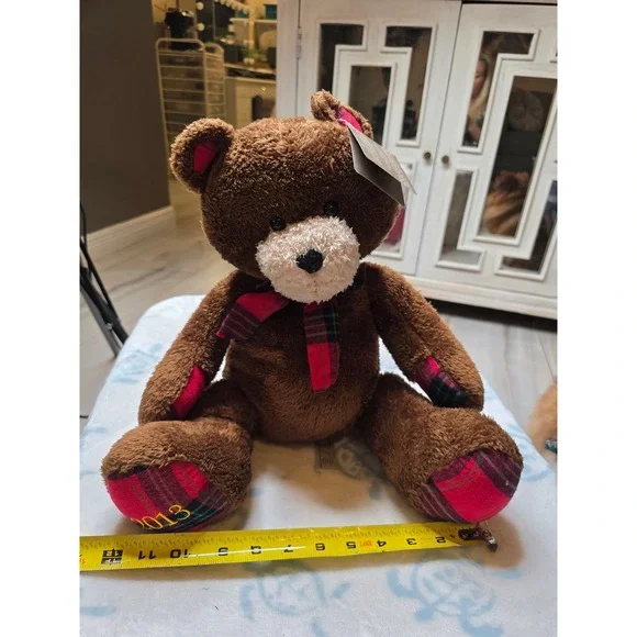 Animal Adventure 2013 Dillard's Christmas Bear Brown Plaid Plush Teddy Bear 14" - Picture 9 of 16